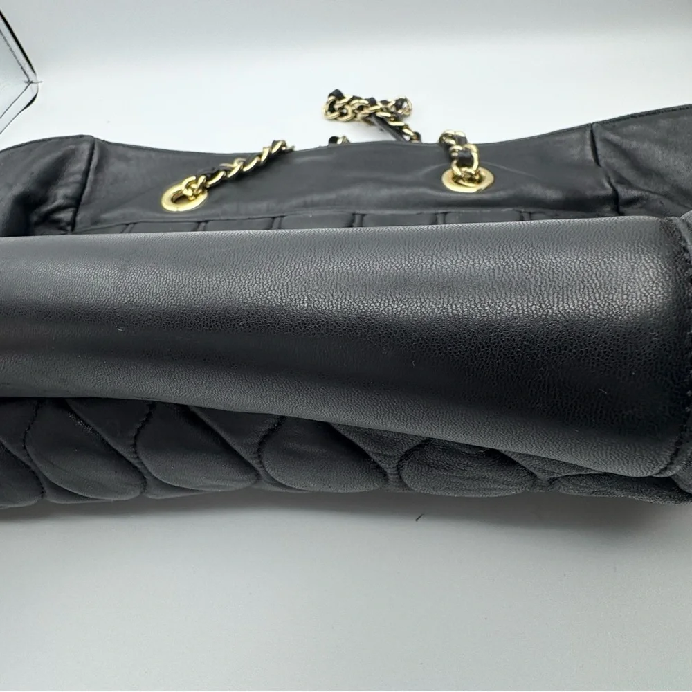 Talbots Quilted Genuine Leather Slouch Bag Tote Chain Strap Black - Picture 10 of 16